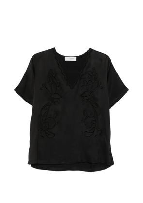 ERMANNO FIRENZE floral-embroidery V-neck top - Black