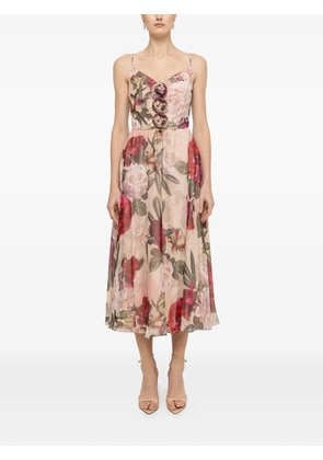 NISSA floral silk dress - Neutrals