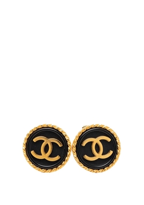 CHANEL Pre-Owned 1996 CC Gold Plated Resin Button Clip on Earrings costume earrings - Black