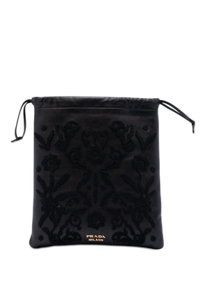Prada Pre-Owned 2016-2018 Embroidered Leather Drawstring pouch - Black