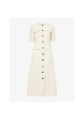 Womens Me And Em Button-Front Shift Tweed Maxi Dress