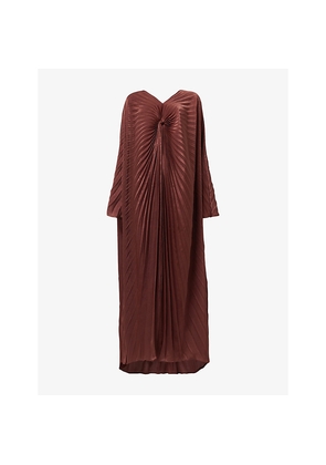 Womens Leem Pleated V-Neck Woven Maxi Dress