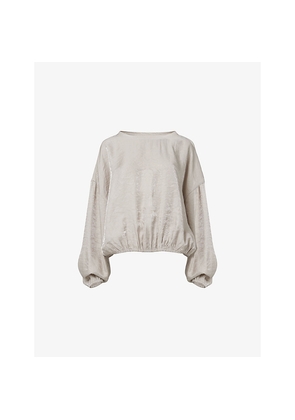 Womens Leem Round-Neck Elasticated-Hem Woven Top