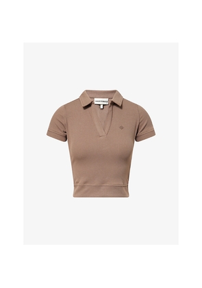 Womens The Couture Club Cropped Ribbed Cotton-Jersey Polo Top