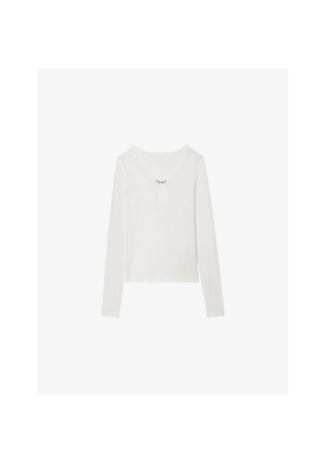 Womens Zadig&Voltaire Tina Branded-Brooch Cotton-Jersey Top