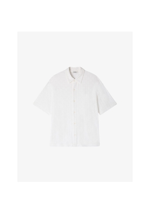 Mens Sandro Grid-Pattern Short-Sleeved Cotton Shirt