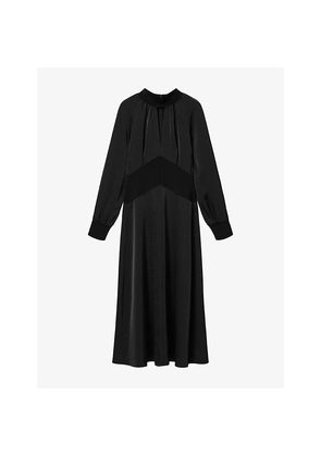Womens Allsaints Roya Ribbed-Panel Woven Midi Dress