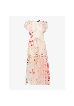 Womens Simone Rocha Puff-Sleeve Flounce Sheer Midi Dress