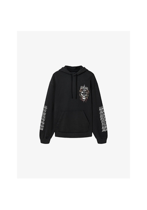 Mens Allsaints Araknid Skull-Print Cotton-Jersey Hoody