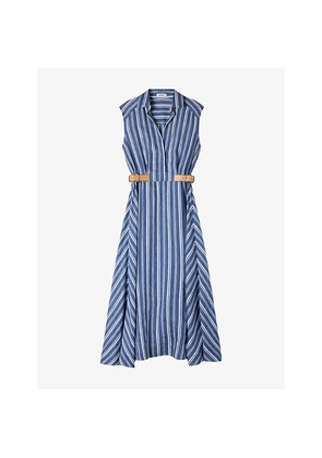 Womens Sandro Striped Leather-Tab Woven Maxi Dress