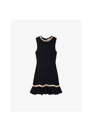 Womens Sandro Metallic-Trim Sleeveless Knitted Mini Dress