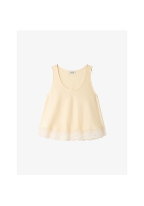 Womens Sandro Sleeveless Lace-Trim Satin Top