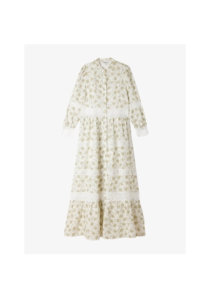 Womens Sandro Floral Lace-Trim Woven Maxi Dress