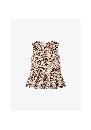 Womens Ro&Zo Leopard-Print Peplum-Hem Cotton Top