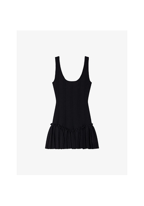 Womens Sandro Sleeveless Ruffle-Hem Knitted Mini Dress