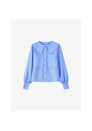 Womens Ro&Zo Oversized-Collar Chest-Pocket Lyocell-Blend Blouse