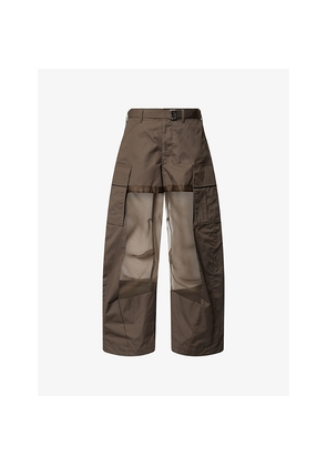 Womens Sacai Sheer-Panel Wide-Leg Cotton Trousers