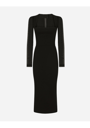 Dolce & Gabbana Sable Calf-length Dress With Tulle Sleeves - Woman Dresses Black 38