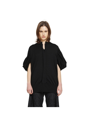 V-Neck Wool Sweater with Gathered Sleeves