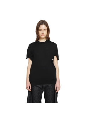 Short Sleeve Wool Sweater with Splits