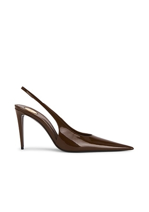 Saint Laurent Guermantes Slingback Pump in Burnished Wood - Brown. Size 36.5 (also in 37, 38.5, 39, 40).
