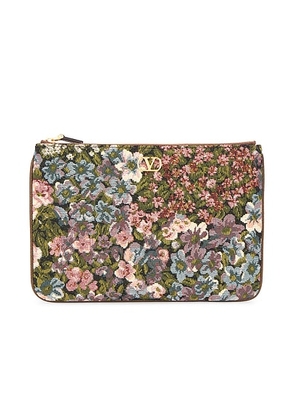 Valentino Garavani VLogo Signature Medium Flat Pouch in Multicolor & Tabac Brown - Pink,Green. Size all.