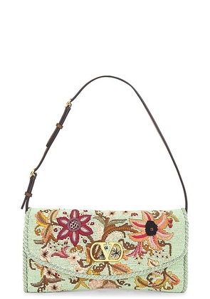 Valentino Garavani Vain Soft Beads Ramage Clutch in Multicolor  Tabac Brown  & Foam Green - Green. Size all.