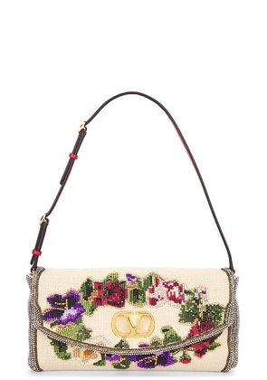 Valentino Garavani Vain Soft Garland Beads Clutch in Multicolor  Naturale & Rouge Pur - Cream,Red. Size all.