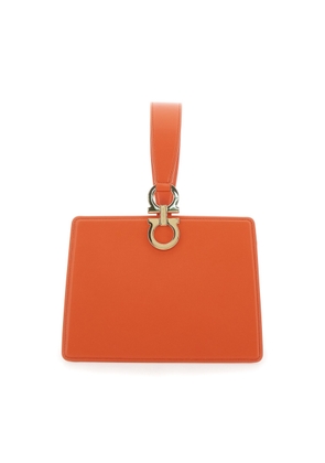 Ferragamo Orange Clutch With Gancini Clasp And Leather Handle For