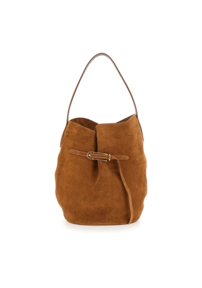 Little Liffner Shoulder Bag Belted Bucket Bag Large Cow Suede In Brown Leather For