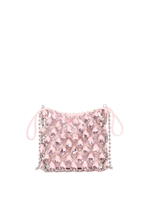 Self-Portrait Handbag Pink Crystal Chainmail Mini Bag With Rhinestone Details - Tech Fabric - Pink -