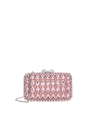Self-Portrait Pink Satin Crystal Clutch Bag Pink Clutch Bag With Crystals On The Front In Satin For