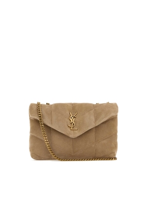 Saint Laurent Beige Suede Puffer Toy Crossbody Bag