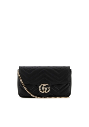 Gucci Black Leather Small Gg Marmont Shoulder Bag