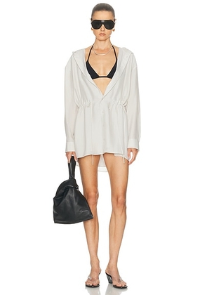 Alexander Wang Button Down Hoodie Mini Dress in Ash White - Ivory. Size L (also in M, S, XS).
