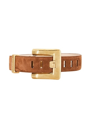 BALMAIN Anthem 4.5cm Suede Belt in Caramel - Brown. Size 65 (also in 75).