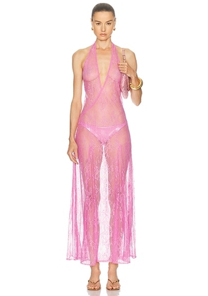 ADRIANA DEGREAS for FWRD Lace Bare Back Long Dress in Pink - Pink. Size M (also in S, XS).