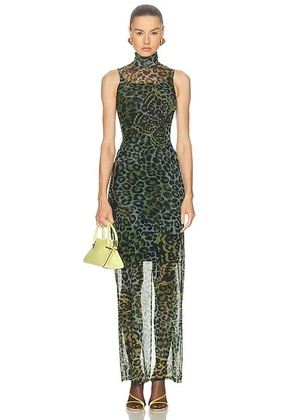 Blumarine Print Net Maxi Dress in Green & Military - Green,Black. Size 38 (also in 42).