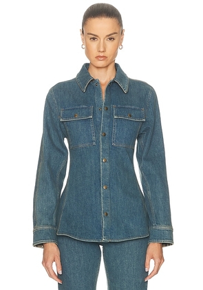 Burberry Dakota Button Up Top in Mid Blue - Blue. Size 0 (also in 2, 4, 6).