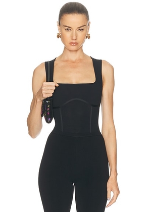 Fleur du mal Organic Cotton Scoop Neck Bodysuit in Black - Black. Size L (also in M, S, XS).