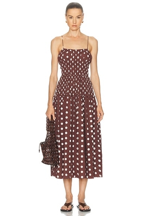 Juillet Amelia Dress in Brown Polka Dot - Brown. Size L (also in M, S, XS).