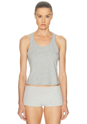 LUNYA Organic Pima Curved Hem Tank Top in Storm Grey Heather - Light Grey. Size L (also in M, S, XS).