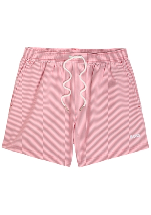 Boss Striped Logo-embroidery Seersucker Swim Shorts - Red - XL