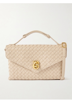 Bottega Veneta - Knot Lock Medium Intrecciato Leather Shoulder Bag - Neutrals - One size