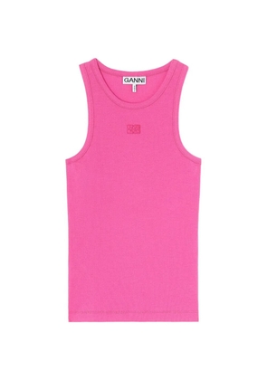 GANNI logo-patch ribbed tank top - Pink