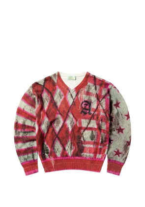 Aries Digi patchwork V-neck sweater - Red