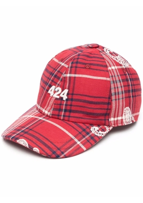 424 tartan check print cap - Red