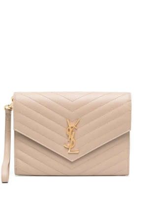 Saint Laurent Monogram quilted clutch bag - Neutrals