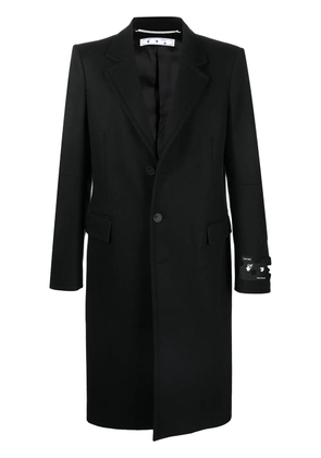 Off-White logo embellished single-breasted coat - Black