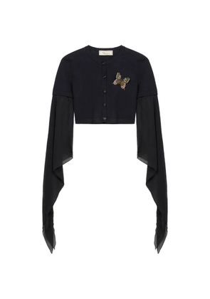 Blumarine butterfly-appliqué flared-sleeve cardigan - Black